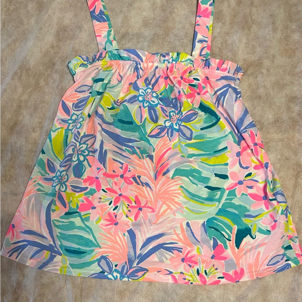 Lilly Pulitzer Pink and Green Blouse Tropical Print